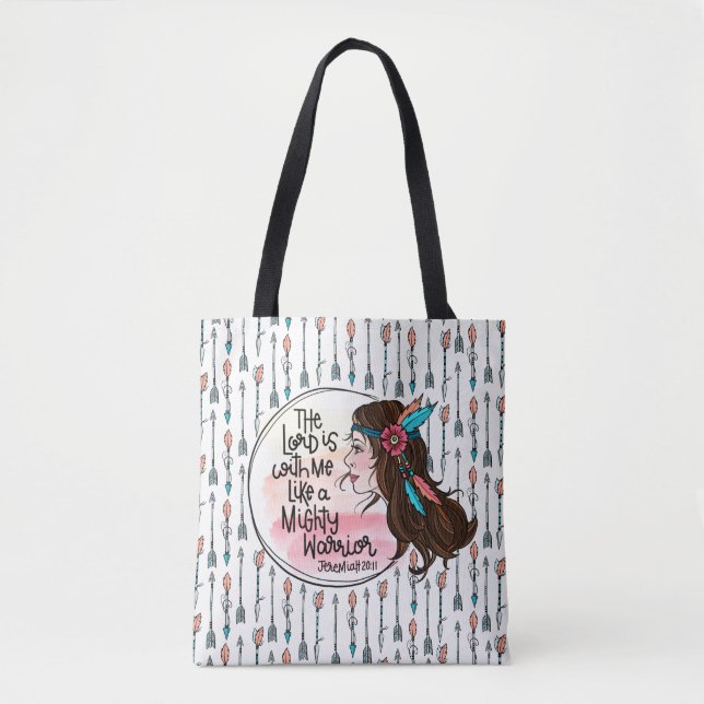 Bolsa Tote Menina do guerreiro poderoso com setas (Frente)