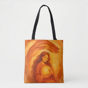 Bolsa Tote Menina Dourada Segurando Luz Arte Quente e Proteto