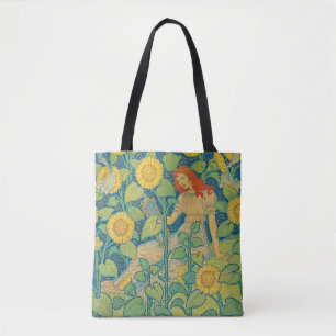Bolsa Tote Menina Flor no Jardim de Girassol