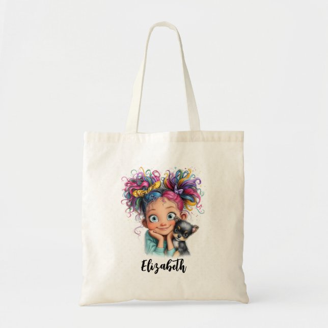 Bolsa Tote Menina Fofa com Cachorrinho (Frente)