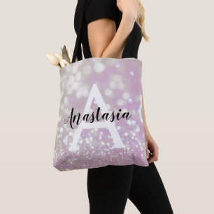 Bolsa Tote Menina Lilac Shimmer Glitter Gelipifica Nome do Mo
