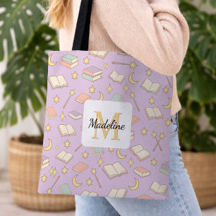 Bolsa Tote Menina Livresca Personalizada Cute Magic Nome Roxo