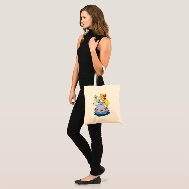 Bolsa Tote Menina Loira de Vestido Azul de Princesa com Borbo (Criador carregado)