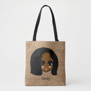 Bolsa Tote Menina negra personalizada Caricature Jute Impress