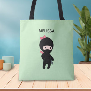 Bolsa Tote Menina Ninja, nome personalizado em verde
