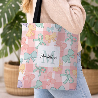 Bolsa Tote Menina Personalizada Laço Fofo Nome Rosa Pastel