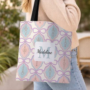 Bolsa Tote Menina Personalizada Pastel Laço Fofo Nome Azul Ro