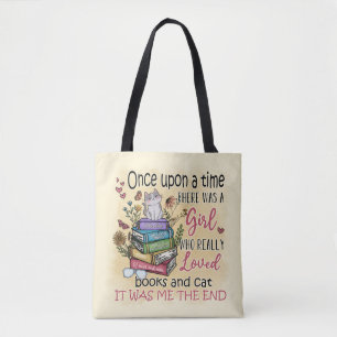 Bolsa Tote Menina que ama Livros e Gatos