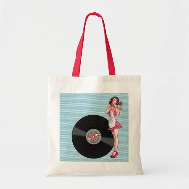 Bolsa Tote Menina retro do Pin-acima do registro (Frente)