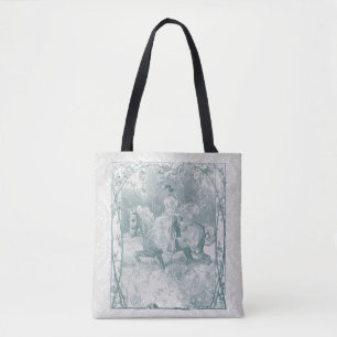 Bolsa Tote Menina Romântica de Cavalgada Grandmillennial Turq