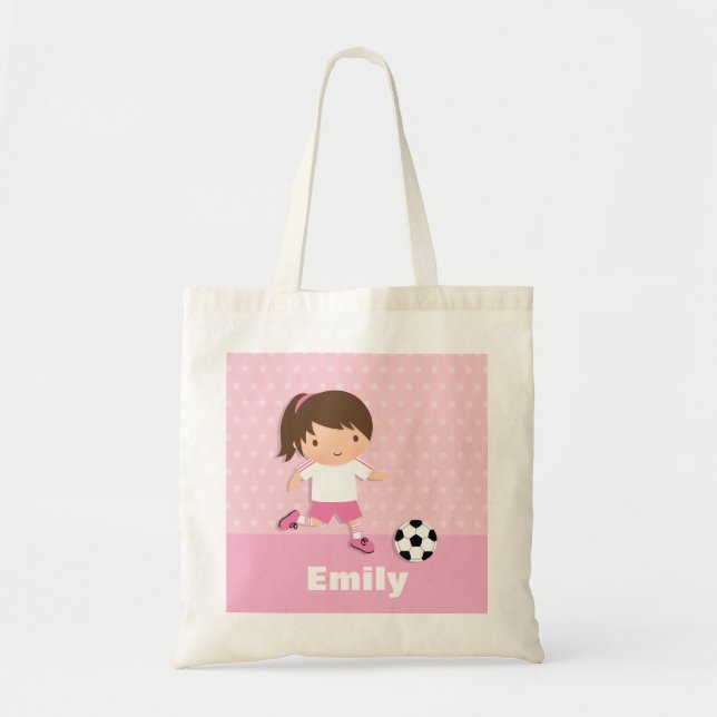 Bolsa Tote Menina Rosa, Jogadora de Futebol Bonita, Personali (Frente)