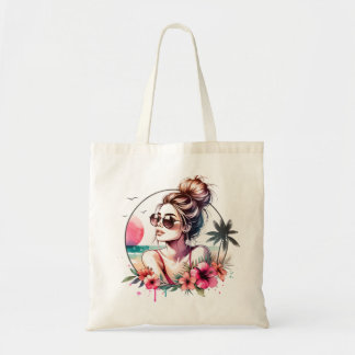 Bolsa Tote Menina Tropical da Praia em Aquarela