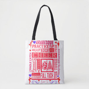 Bolsa Tote Meninas Cheerhead Typografia em Vermelho