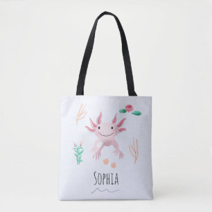Bolsa Tote Meninas Cute e Moderno Rosa Axolotl e Crianças de 
