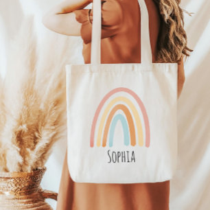 Bolsa Tote Meninas Cute Pink Boho Watercolor Crianças Arco-Ír