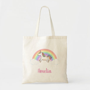 Bolsa Tote Meninas Cute Pink Unicorn Rainbow Personalizadas