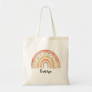 Bolsa Tote Meninas Cute Whimsical Rainbow Cartoon Name Crianç
