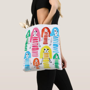 Bolsa Tote Meninas de aquarela fofa arte moderna