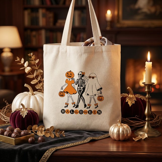 Bolsa Tote Meninas de Halloween Fofas Esqueleto Fantasma Abób (Criador carregado)