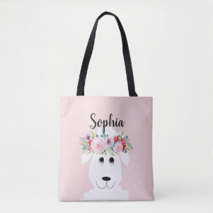 Bolsa Tote Meninas Fazenda Lamb Whimsical Watercolor Shee Nam