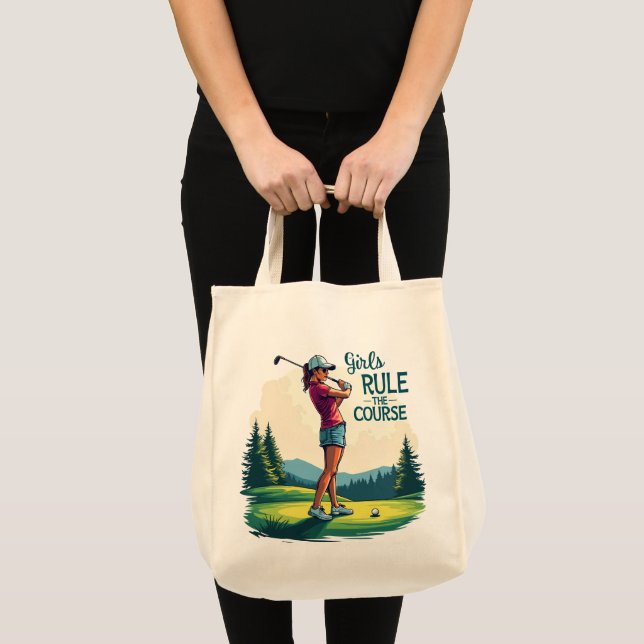 Bolsa Tote Meninas governam o curso Ilustração de Golfe Retro (Frente (produto))