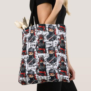 Bolsa Tote Meninas Ninja Anime Com Design De Padrão De Texto