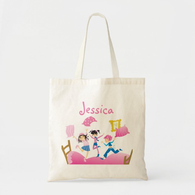 Bolsa Tote Meninas pulando no Bed Sleepover Party (Frente)