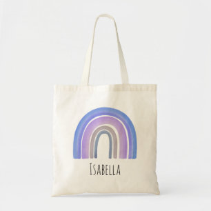 Bolsa Tote Meninas Trendy Whimsical Rainbow Cartoon Name Cria