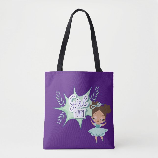 Bolsa Tote Menininha, menina verde e roxa (Frente)