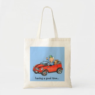 Bolsa Tote Menino & cão no carro vermelho do brinquedo - saco