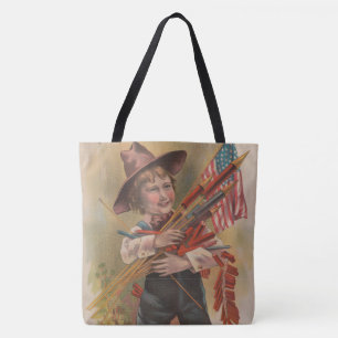 Bolsa Tote Menino com Fogos de Artifício, Bandeira Americana,