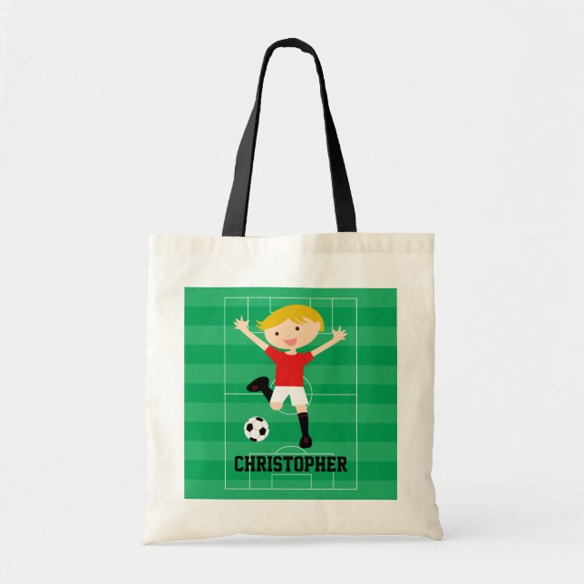 Bolsa Tote Menino customizável 1 do futebol vermelho e branco (Frente)