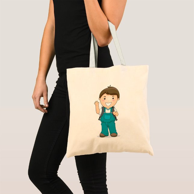 Bolsa Tote Menino da Escola Sorridente com Mochila (Criador carregado)