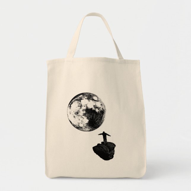 Bolsa Tote Menino e a lua - preto (Frente)