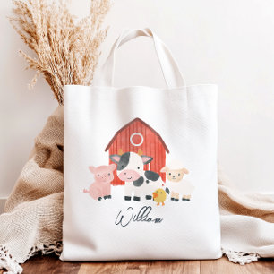 Bolsa Tote Meninos Fofos Animais da Fazenda em Aquarela Quart