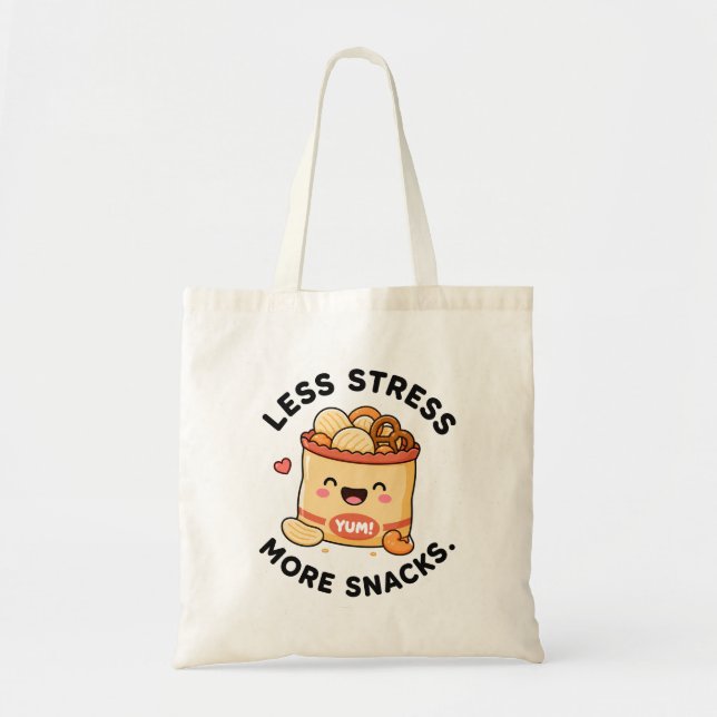 Bolsa Tote Menos Estresse Mais Lanches Design de Pun de Comid (Frente)