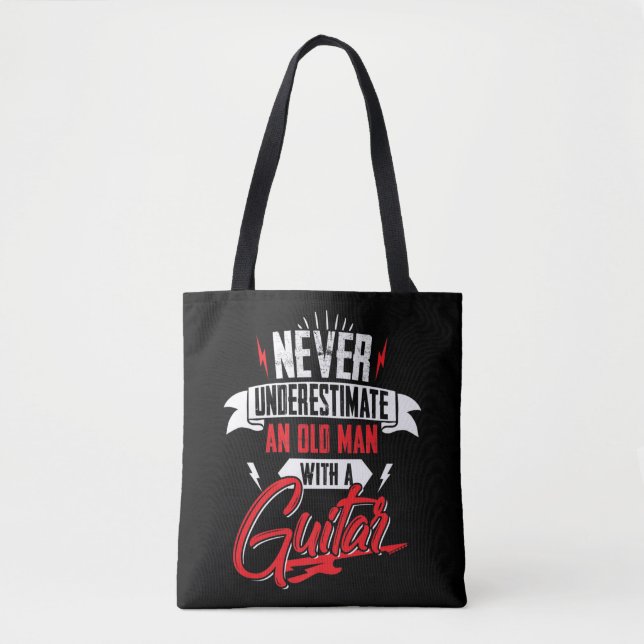 Bolsa Tote Mens Nunca Subestime um Velho com Violão (Frente)