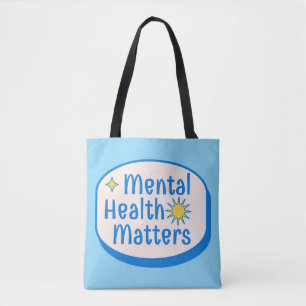 Bolsa Tote Mental Health Matters Quote - Modern Blue & Yellow