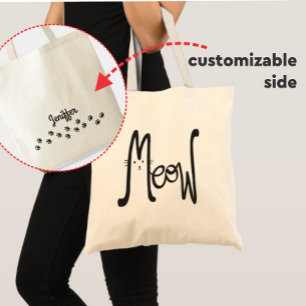 Bolsa Tote MEOW Minimalista Gato Preto Tipografia de Dois Lad