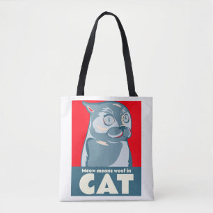 Bolsa Tote Meow significa woof em citação engraçada de gat