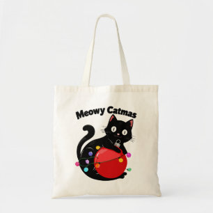 Bolsa Tote Meowy Catmas - Gato com enfeite de Natal