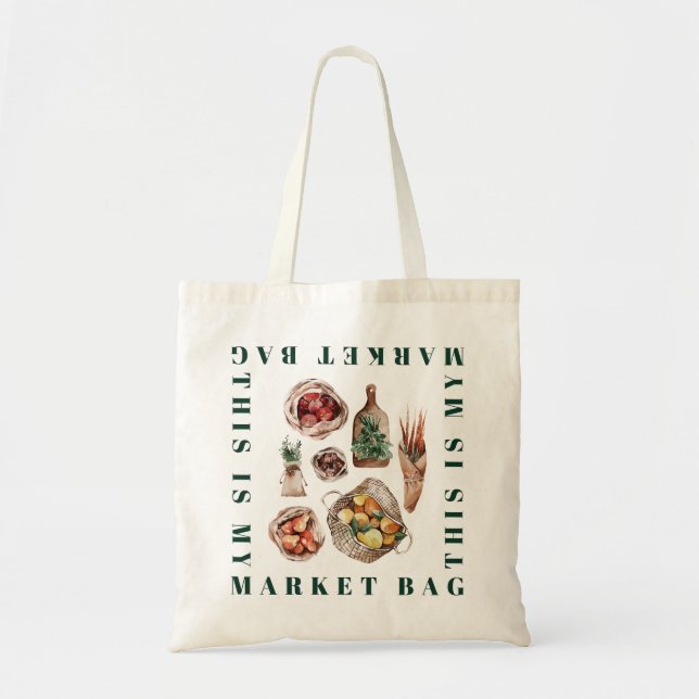 Bolsa Tote Mercado, Horticultura Vegetal Eco Aquarela Verde (Frente)