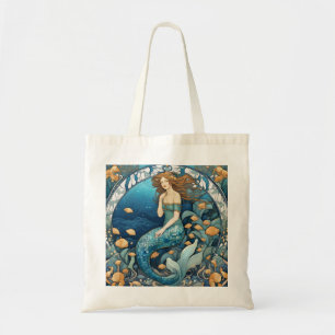 Bolsa Tote Mermaid Art Nouveau Aqua Blue Turquoise Art Deco