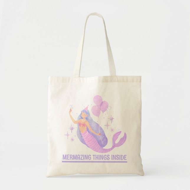 Bolsa Tote Mermaid Birthday Girl 1st Under the Sea Party (Frente)
