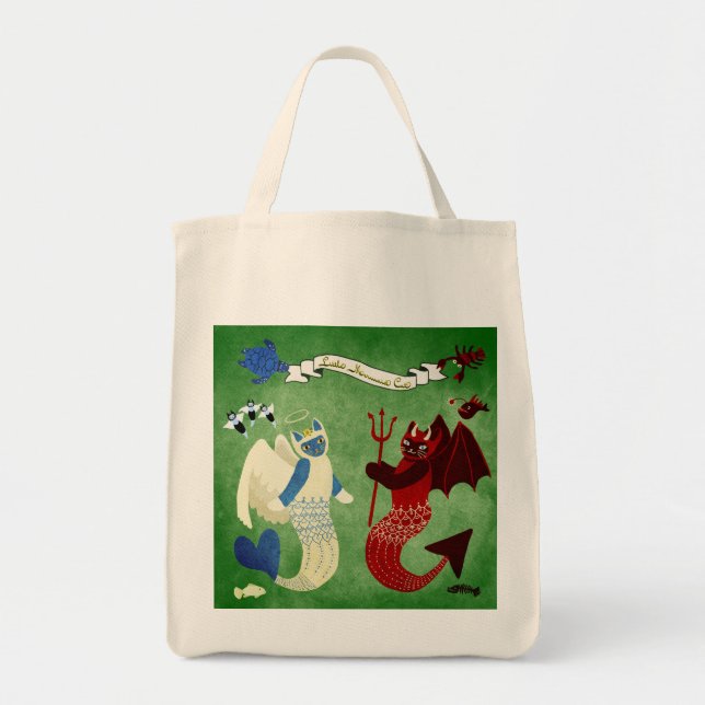 Bolsa Tote Mermaid cat Angle e Devil Tote Bag (Frente)