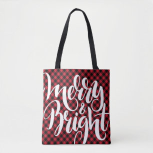 Bolsa Tote Merry Bright Vermelho Preto Xadrez Tartan Natal