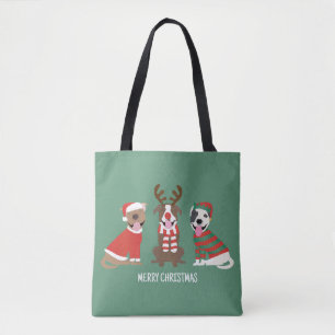 Bolsa Tote Merry Christmas Pit Bull Cães