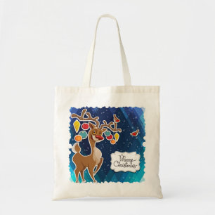 Bolsa Tote Merry Christmas Prancing Reindeer