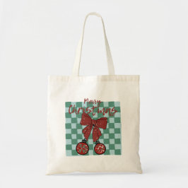 Bolsa Tote Merry Christmas Red Bow Ornaments Design