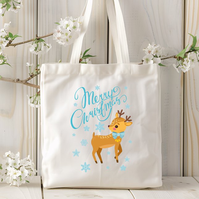Bolsa Tote Merry Christmas Reindeer Dog | Feriados (Criador carregado)